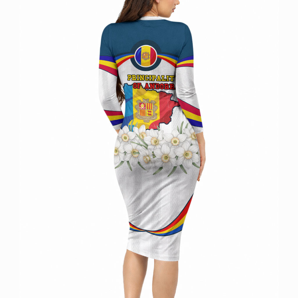 Andorra Independence Day Long Sleeve Bodycon Dress Freedom Grandella Narcissus Falcon Map Flag