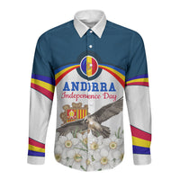 Andorra Independence Day Long Sleeve Button Shirt Freedom Grandella Narcissus Falcon Map Flag