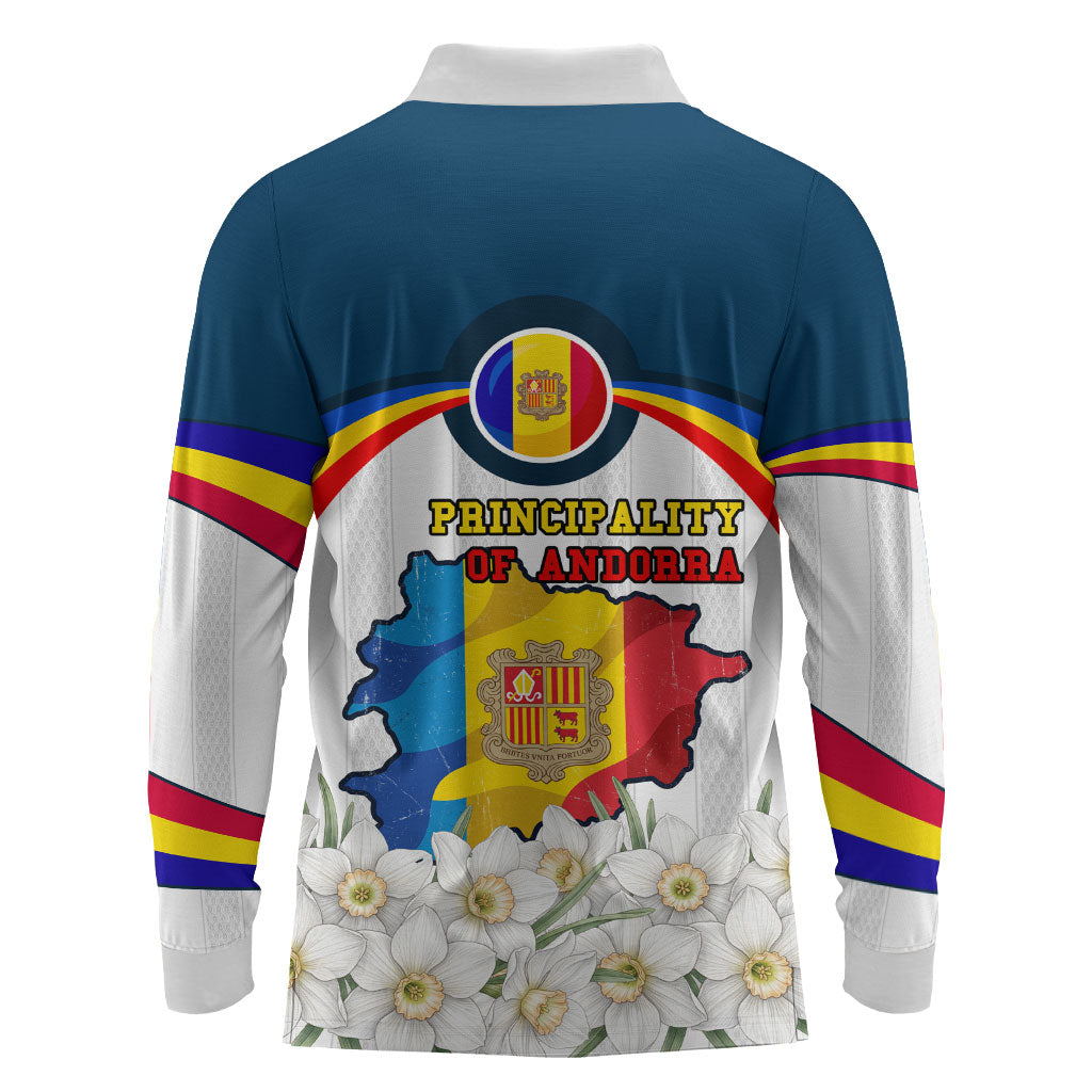 Andorra Independence Day Long Sleeve Polo Shirt Freedom Grandella Narcissus Falcon Map Flag
