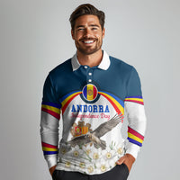 Andorra Independence Day Long Sleeve Polo Shirt Freedom Grandella Narcissus Falcon Map Flag