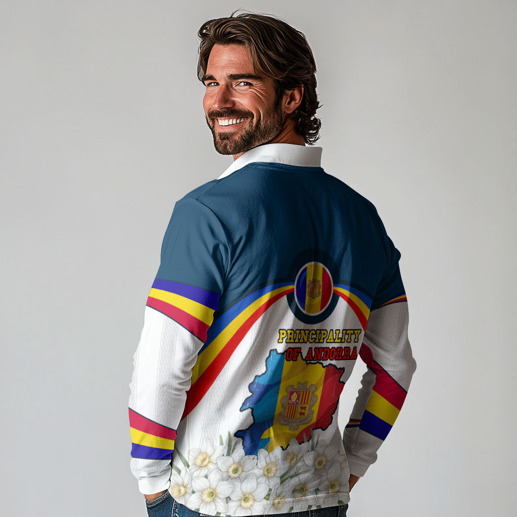 Andorra Independence Day Long Sleeve Polo Shirt Freedom Grandella Narcissus Falcon Map Flag