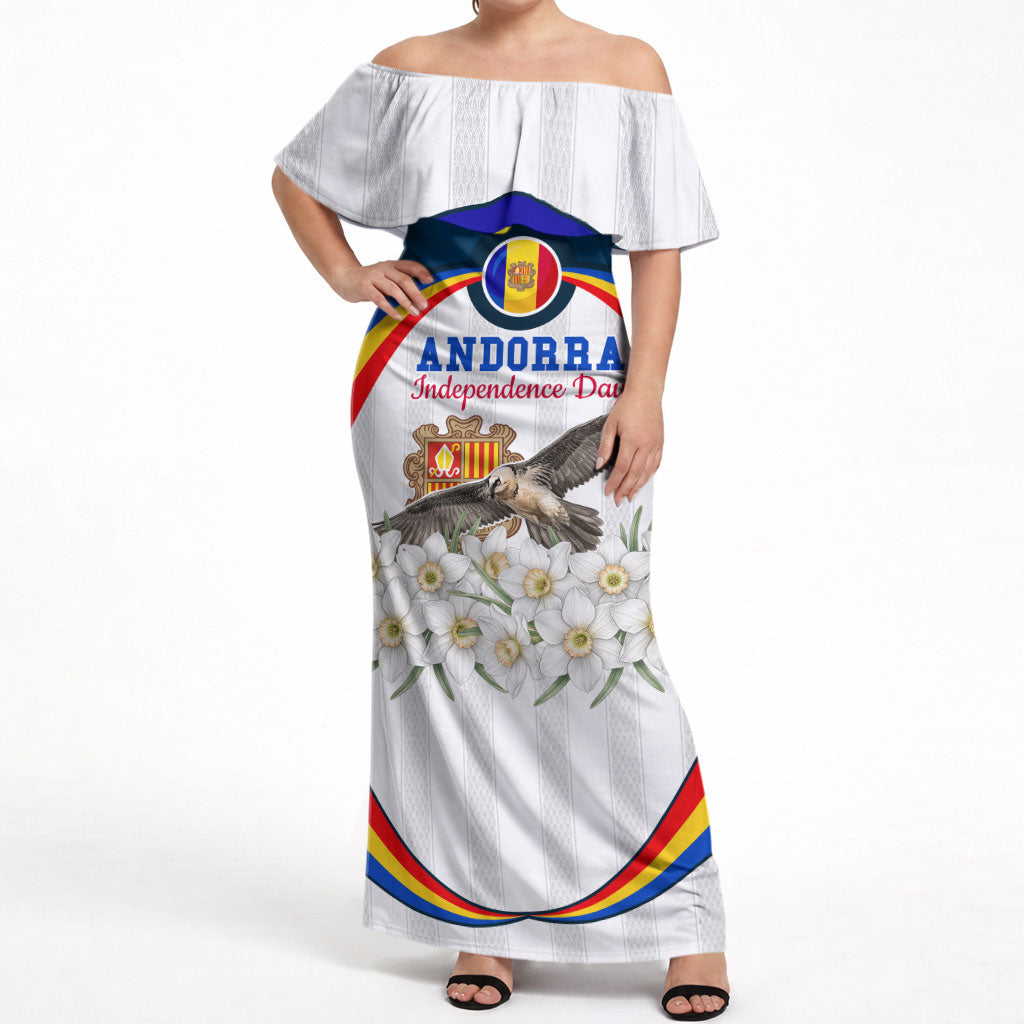 Andorra Independence Day Off Shoulder Maxi Dress Freedom Grandella Narcissus Falcon Map Flag