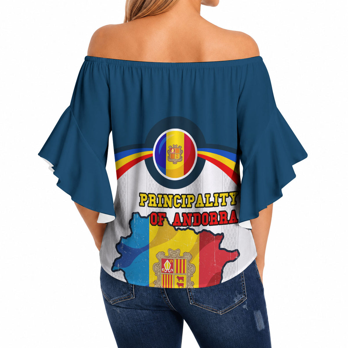 Andorra Independence Day Off Shoulder Wrap Waist Top Freedom Grandella Narcissus Falcon Map Flag