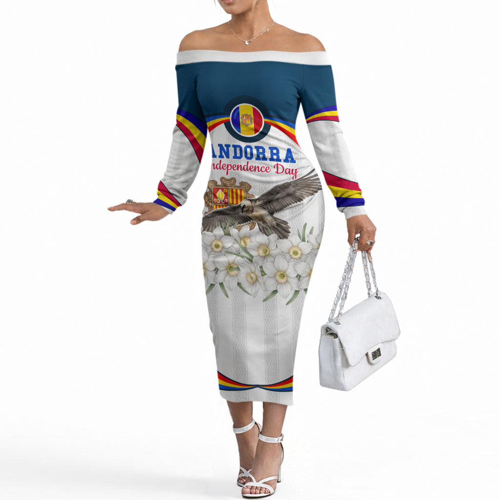 Andorra Independence Day Off The Shoulder Long Sleeve Dress Freedom Grandella Narcissus Falcon Map Flag