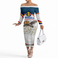 Andorra Independence Day Off The Shoulder Long Sleeve Dress Freedom Grandella Narcissus Falcon Map Flag