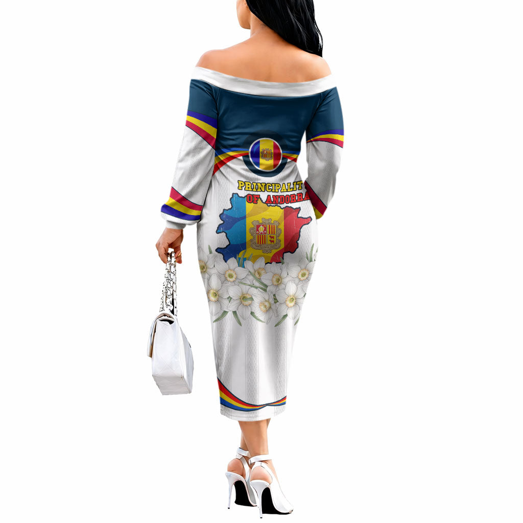Andorra Independence Day Off The Shoulder Long Sleeve Dress Freedom Grandella Narcissus Falcon Map Flag