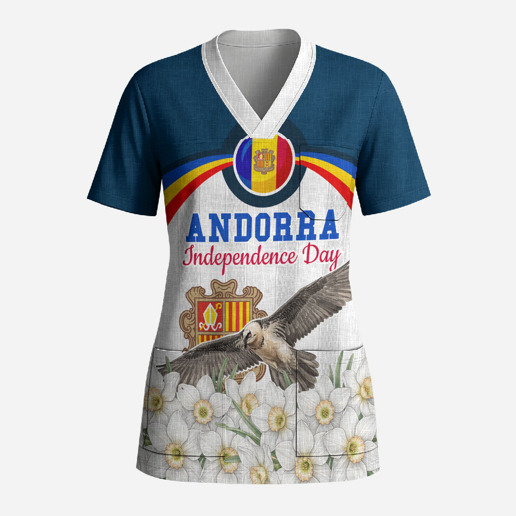 Andorra Independence Day Scrub Top Freedom Grandella Narcissus Falcon Map Flag