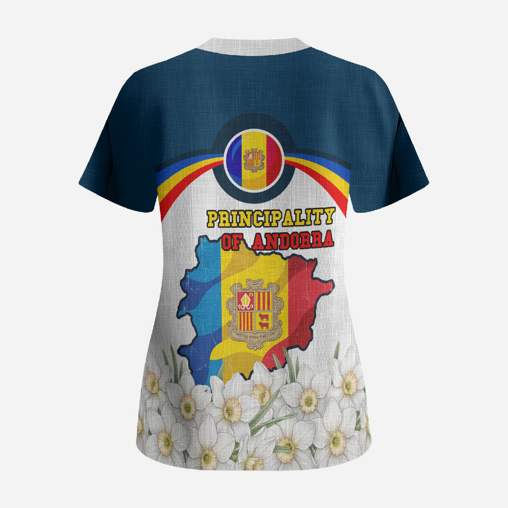Andorra Independence Day Scrub Top Freedom Grandella Narcissus Falcon Map Flag