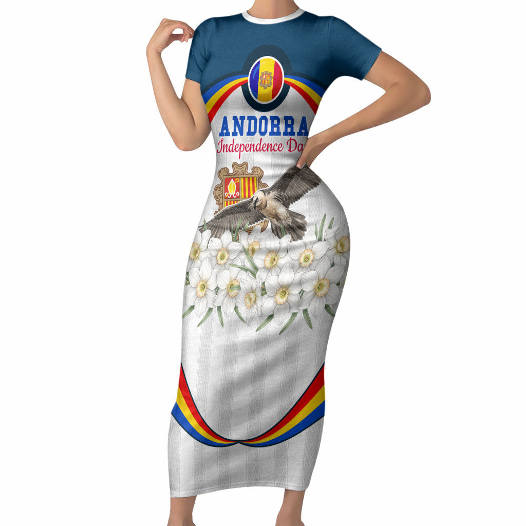 Andorra Independence Day Short Sleeve Bodycon Dress Freedom Grandella Narcissus Falcon Map Flag