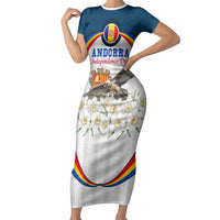 Andorra Independence Day Short Sleeve Bodycon Dress Freedom Grandella Narcissus Falcon Map Flag