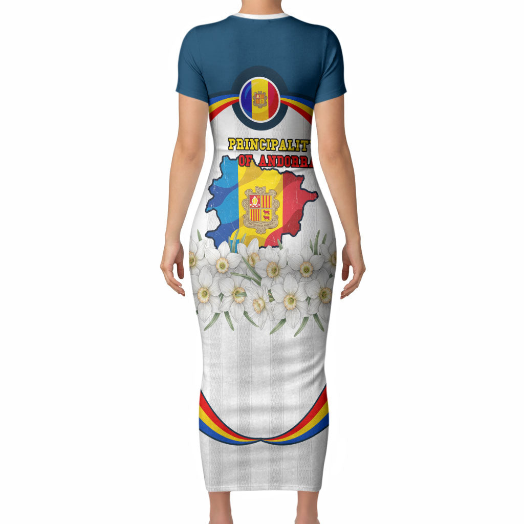 Andorra Independence Day Short Sleeve Bodycon Dress Freedom Grandella Narcissus Falcon Map Flag