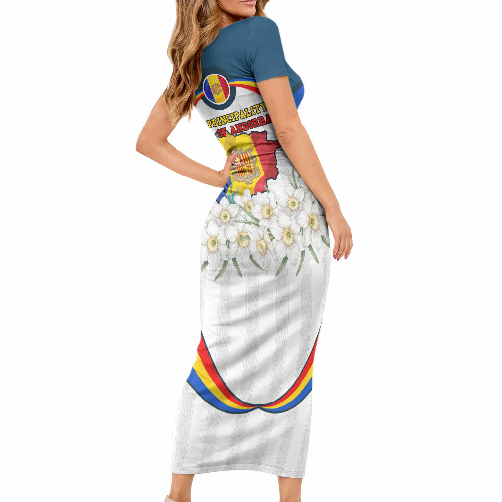 Andorra Independence Day Short Sleeve Bodycon Dress Freedom Grandella Narcissus Falcon Map Flag
