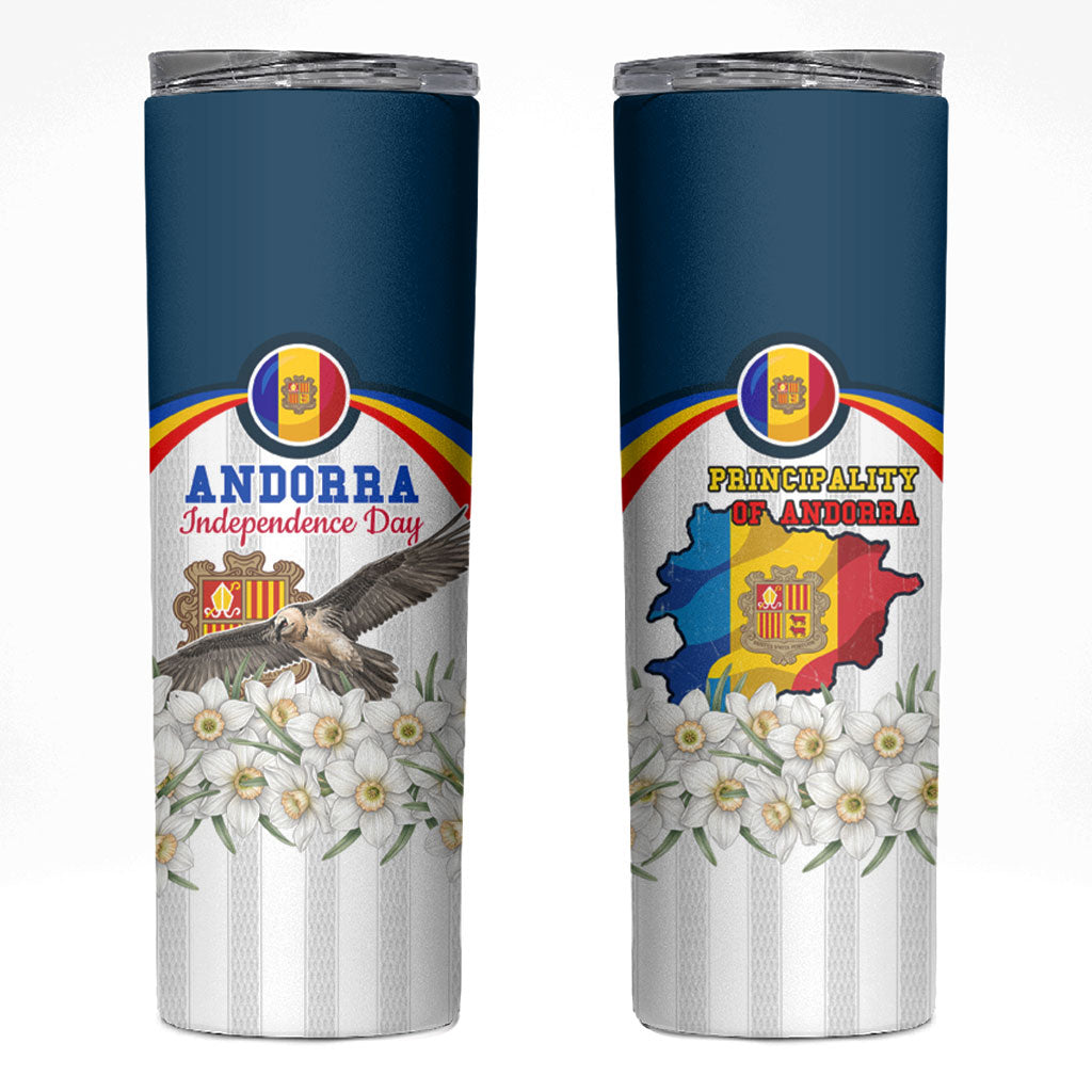 Andorra Independence Day Skinny Tumbler Freedom Grandella Narcissus Falcon Map Flag