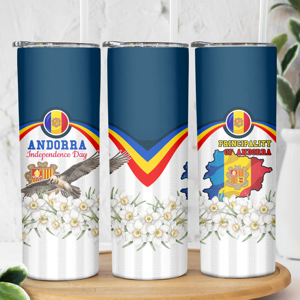 Andorra Independence Day Skinny Tumbler Freedom Grandella Narcissus Falcon Map Flag