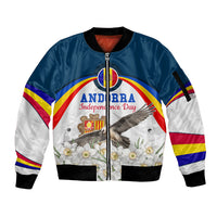 Andorra Independence Day Sleeve Zip Bomber Jacket Freedom Grandella Narcissus Falcon Map Flag