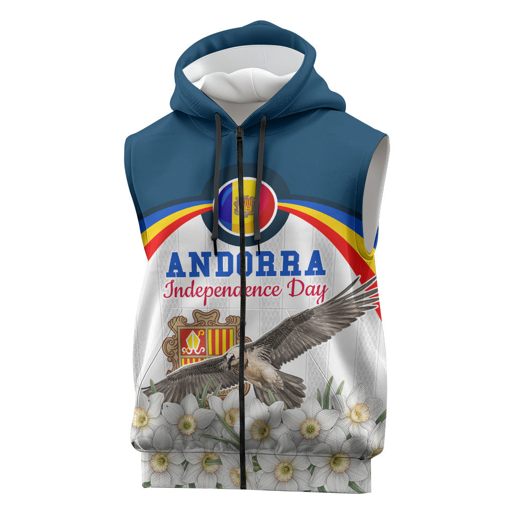 Andorra Independence Day Sleeveless Zip Hoodie Freedom Grandella Narcissus Falcon Map Flag
