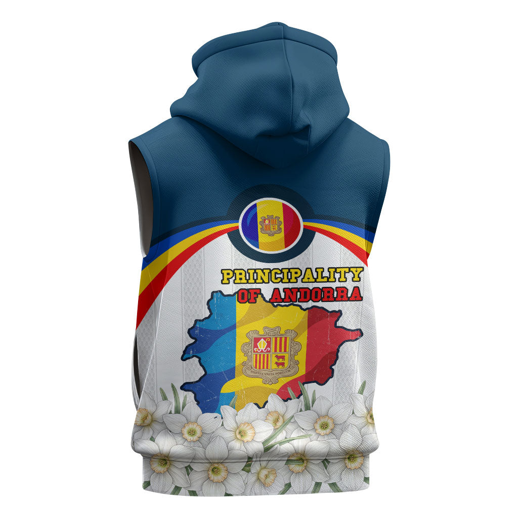 Andorra Independence Day Sleeveless Zip Hoodie Freedom Grandella Narcissus Falcon Map Flag