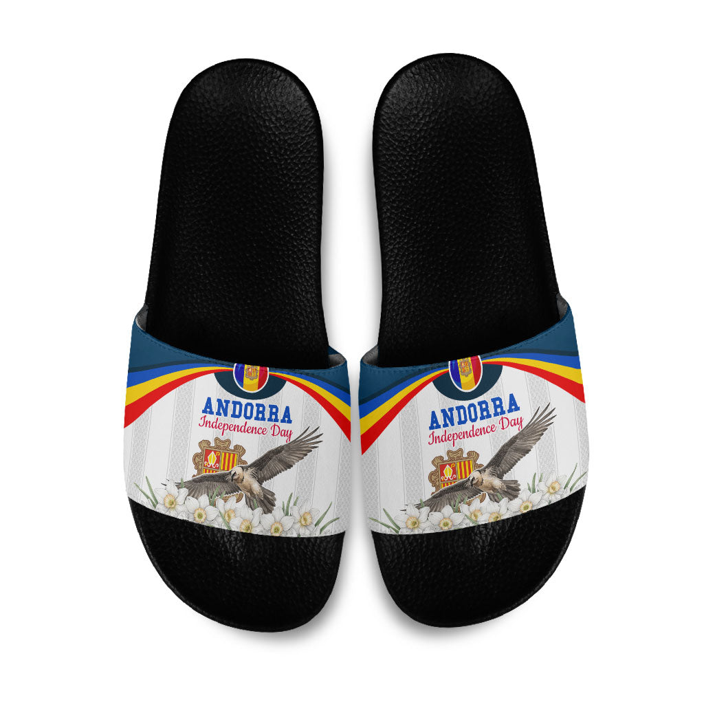 Andorra Independence Day Slide Sandals Freedom Grandella Narcissus Falcon Map Flag