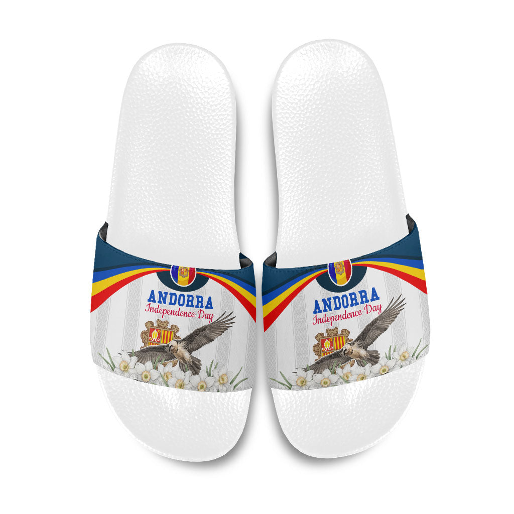 Andorra Independence Day Slide Sandals Freedom Grandella Narcissus Falcon Map Flag