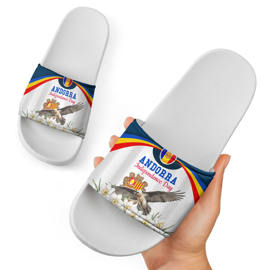Andorra Independence Day Slide Sandals Freedom Grandella Narcissus Falcon Map Flag