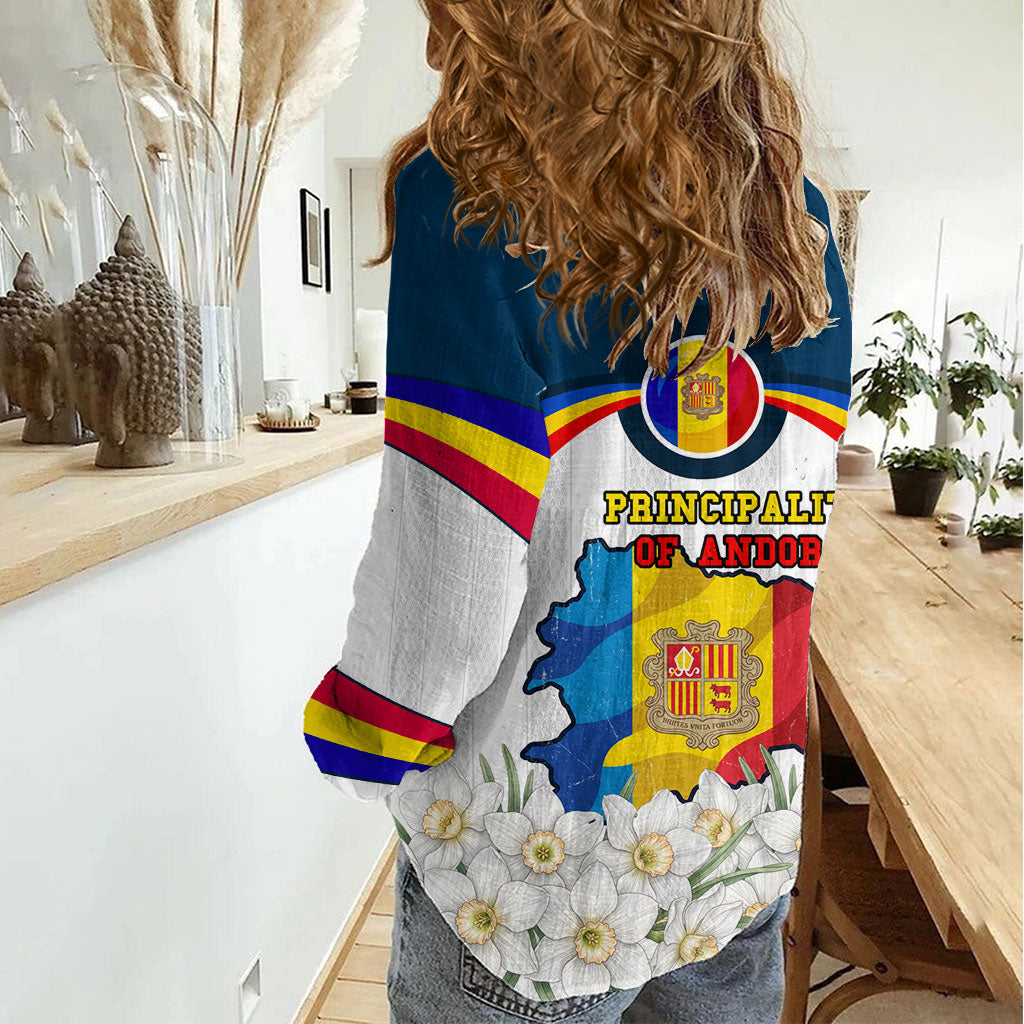 Andorra Independence Day Women Casual Shirt Freedom Grandella Narcissus Falcon Map Flag