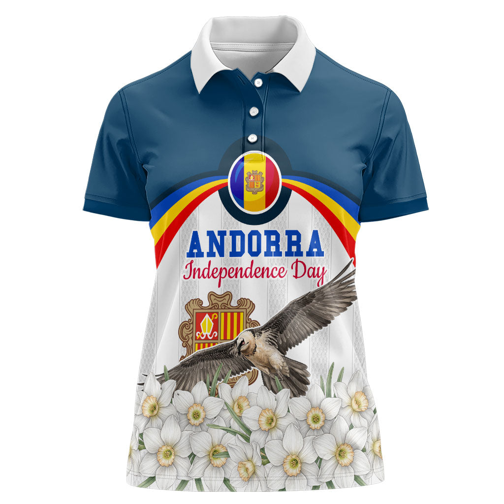 Andorra Independence Day Women Polo Shirt Freedom Grandella Narcissus Falcon Map Flag