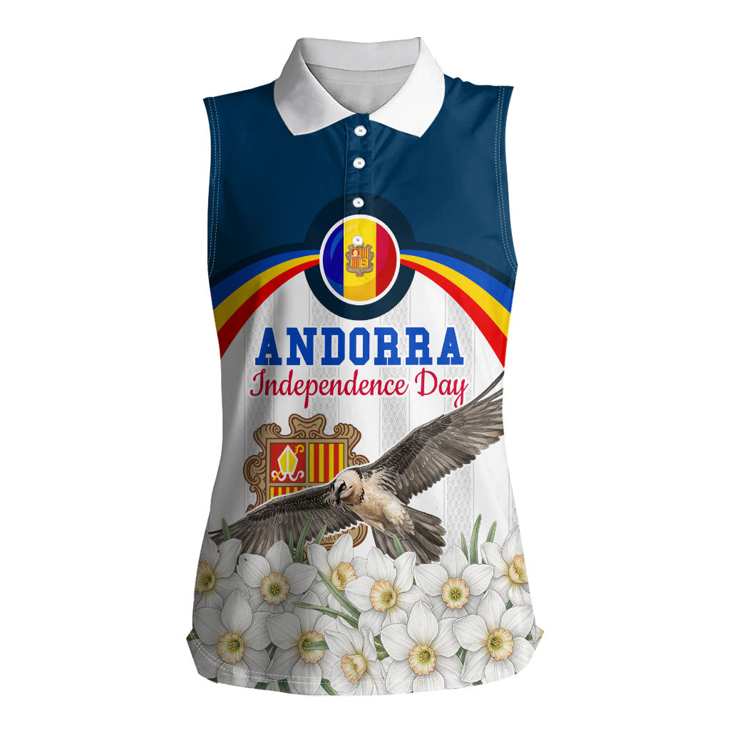 Andorra Independence Day Women Sleeveless Polo Shirt Freedom Grandella Narcissus Falcon Map Flag