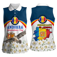 Andorra Independence Day Women Sleeveless Polo Shirt Freedom Grandella Narcissus Falcon Map Flag