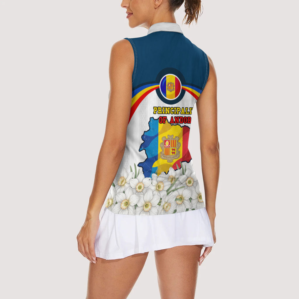 Andorra Independence Day Women Sleeveless Polo Shirt Freedom Grandella Narcissus Falcon Map Flag