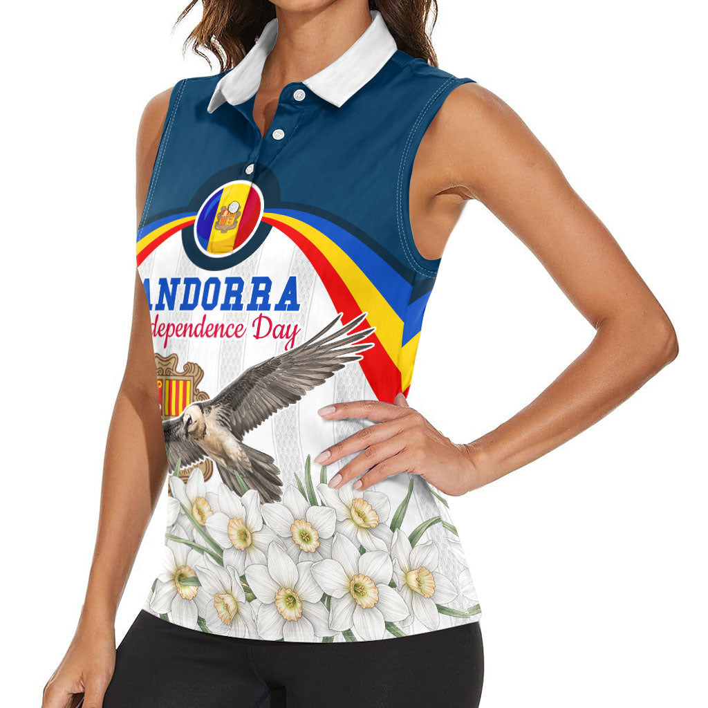 Andorra Independence Day Women Sleeveless Polo Shirt Freedom Grandella Narcissus Falcon Map Flag