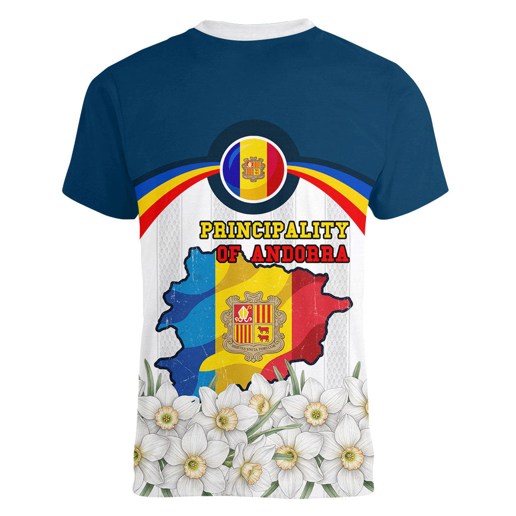 Andorra Independence Day Women V-Neck T-Shirt Freedom Grandella Narcissus Falcon Map Flag