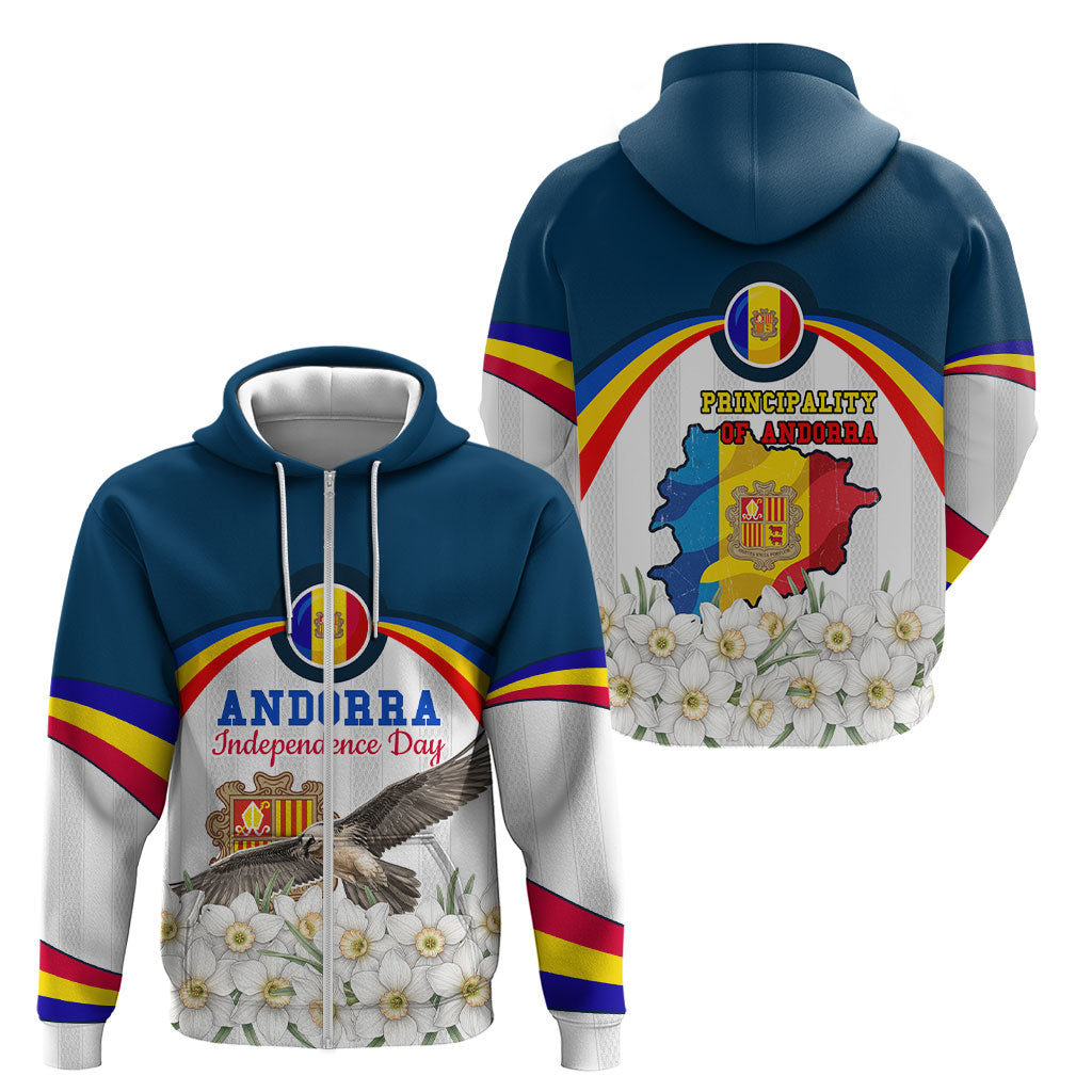 Andorra Independence Day Zip Hoodie Freedom Grandella Narcissus Falcon Map Flag