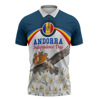 Andorra Independence Day Zipper Polo Shirt Freedom Grandella Narcissus Falcon Map Flag