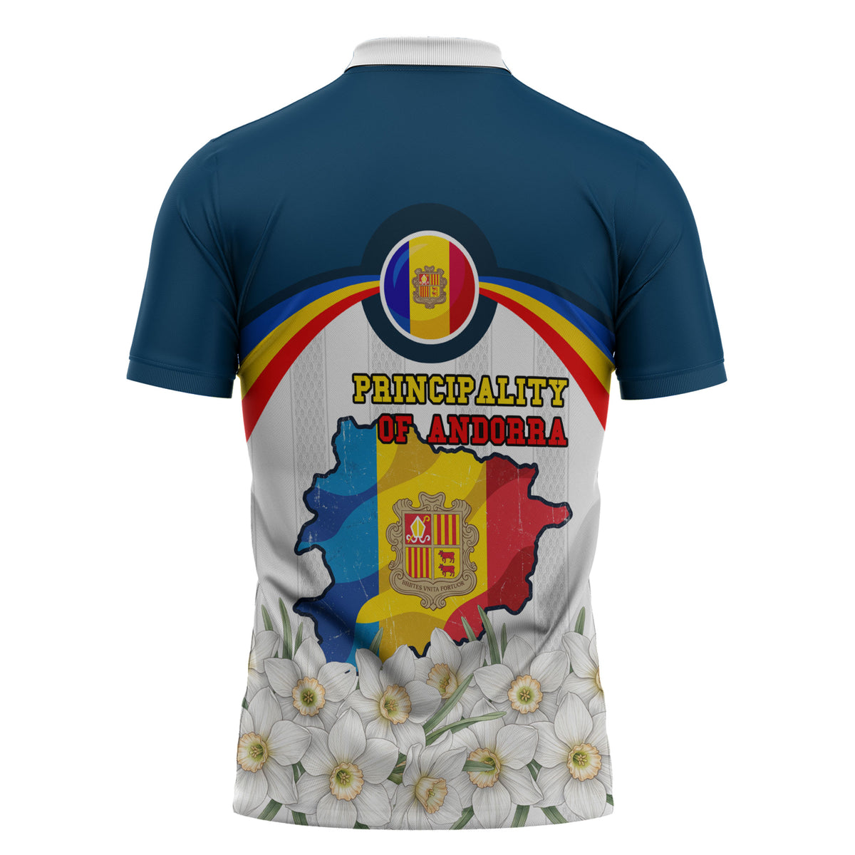 Andorra Independence Day Zipper Polo Shirt Freedom Grandella Narcissus Falcon Map Flag