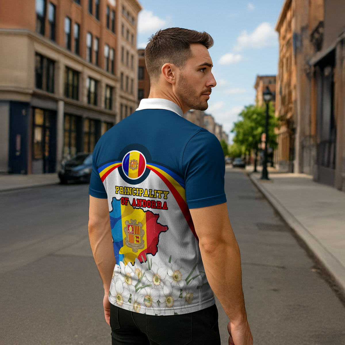 Andorra Independence Day Zipper Polo Shirt Freedom Grandella Narcissus Falcon Map Flag