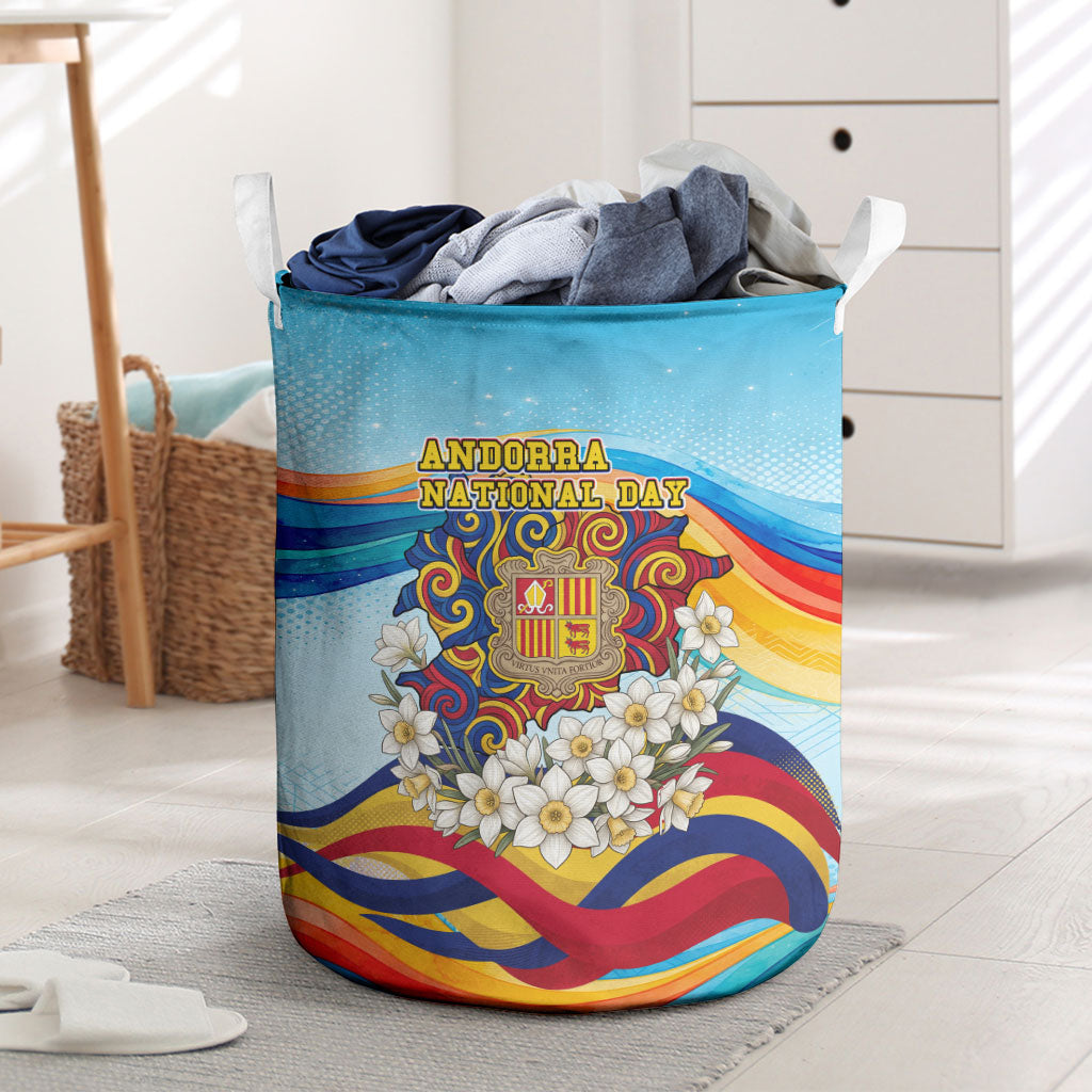 Andorra National Day Laundry Basket Coat Of Arms Daffodil Flower Cultural Heritage