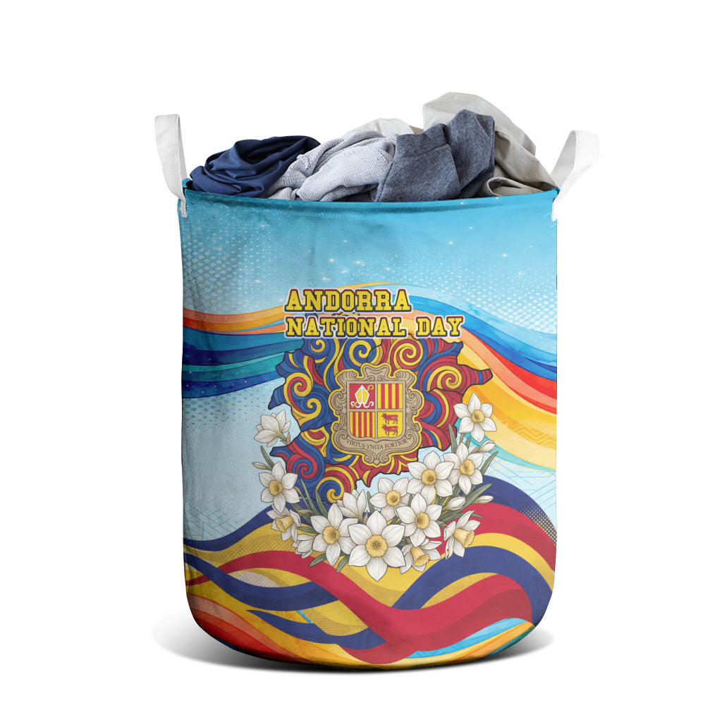 Andorra National Day Laundry Basket Coat Of Arms Daffodil Flower Cultural Heritage