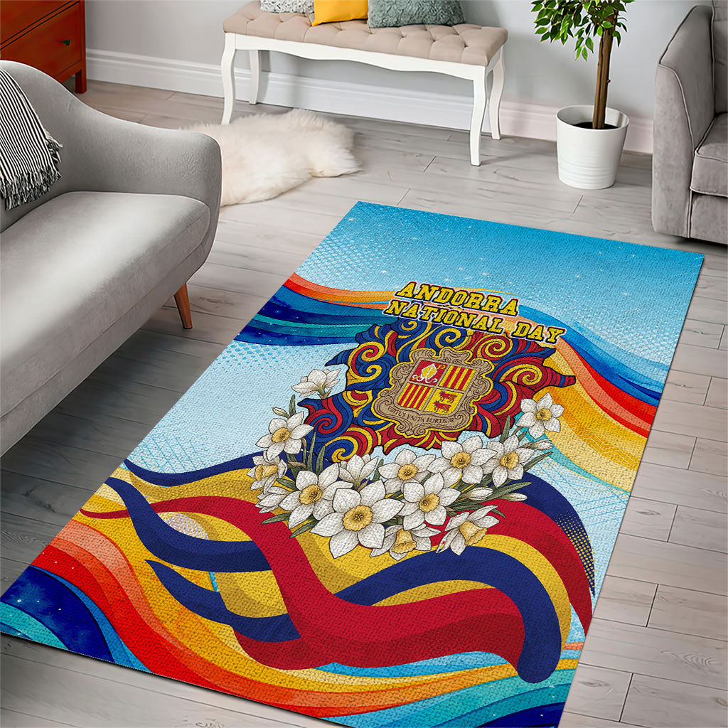 Andorra National Day Area Rug Coat Of Arms Daffodil Flower Cultural Heritage