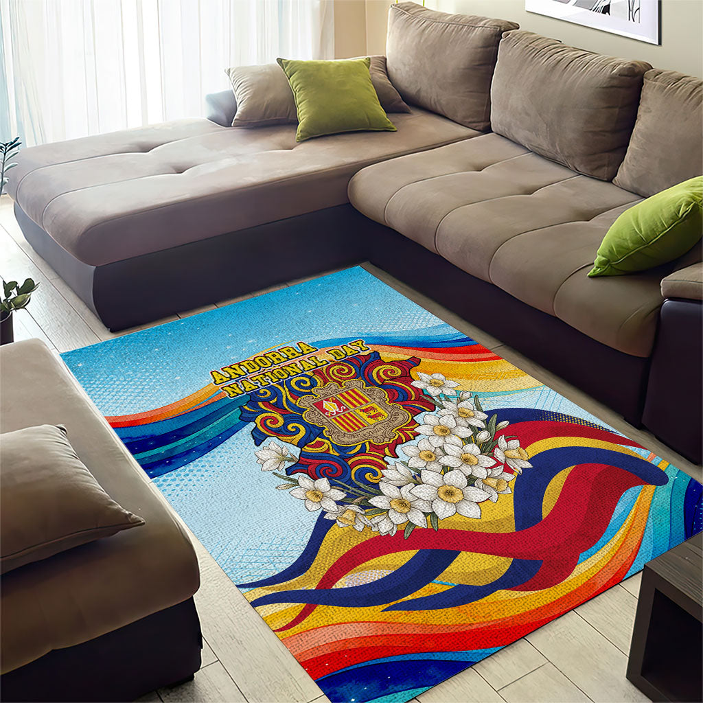 Andorra National Day Area Rug Coat Of Arms Daffodil Flower Cultural Heritage