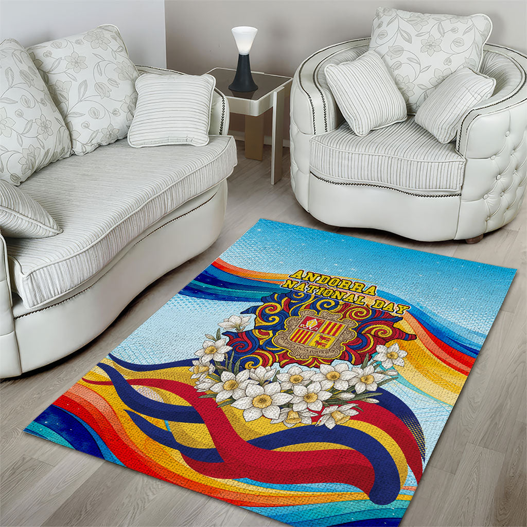 Andorra National Day Area Rug Coat Of Arms Daffodil Flower Cultural Heritage