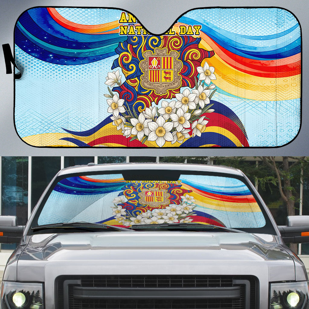 Andorra National Day Auto Sun Shade Coat Of Arms Daffodil Flower Cultural Heritage