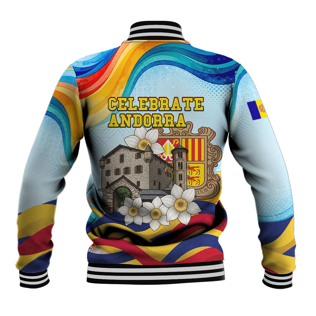 Andorra National Day Baseball Jacket Coat Of Arms Daffodil Flower Cultural Heritage
