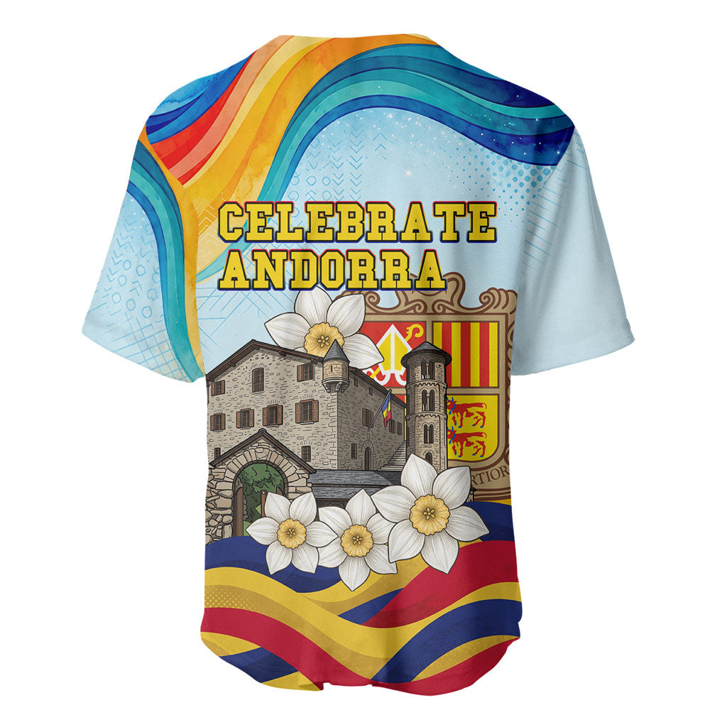 Andorra National Day Baseball Jersey Coat Of Arms Daffodil Flower Cultural Heritage