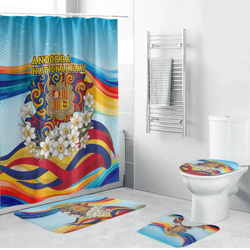 Andorra National Day Bathroom Set Coat Of Arms Daffodil Flower Cultural Heritage