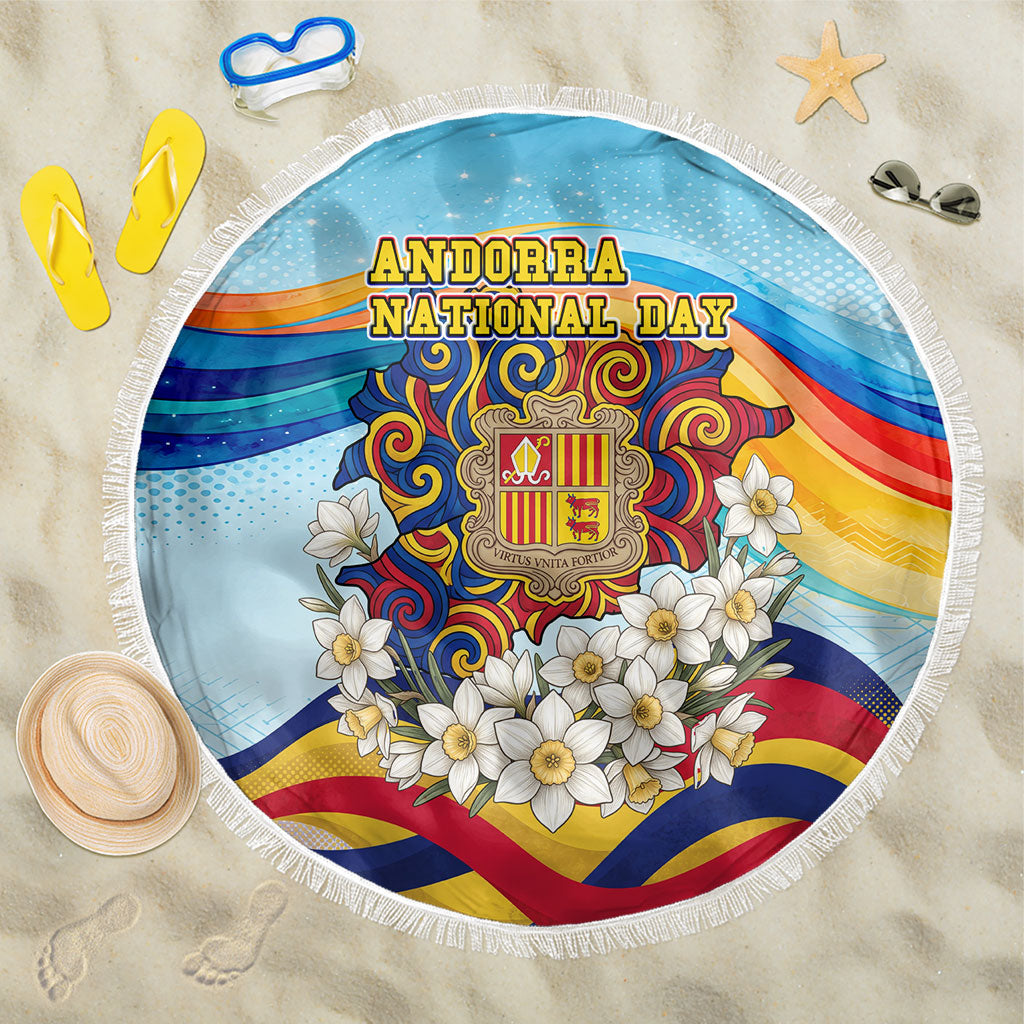 Andorra National Day Beach Blanket Coat Of Arms Daffodil Flower Cultural Heritage
