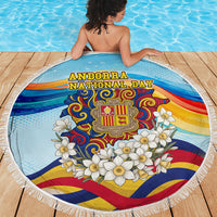 Andorra National Day Beach Blanket Coat Of Arms Daffodil Flower Cultural Heritage