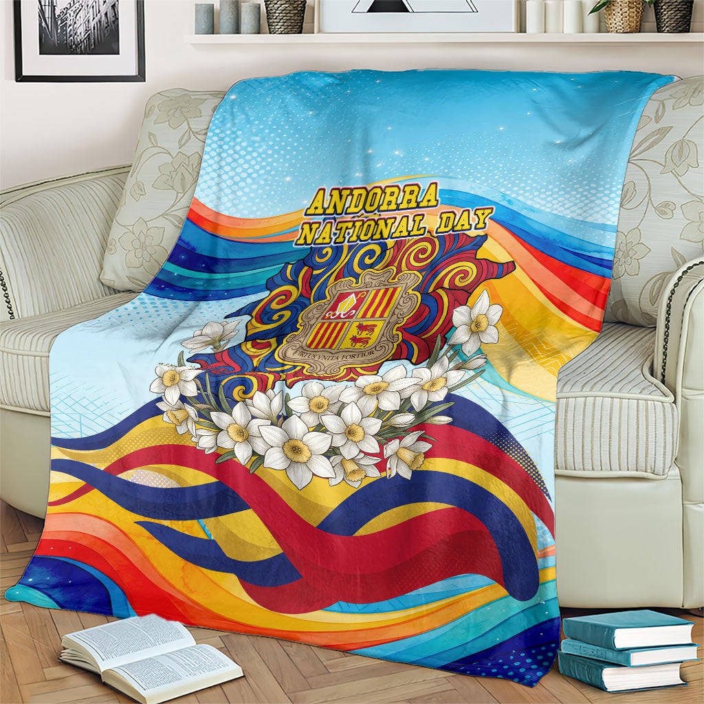 Andorra National Day Blanket Coat Of Arms Daffodil Flower Cultural Heritage