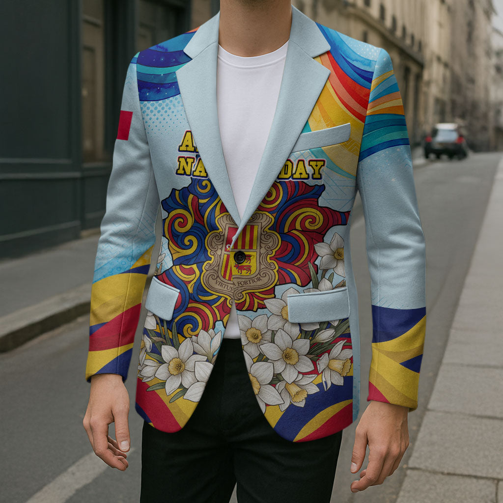 Andorra National Day Blazer Coat Of Arms Daffodil Flower Cultural Heritage