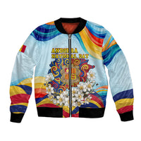 Andorra National Day Bomber Jacket Coat Of Arms Daffodil Flower Cultural Heritage