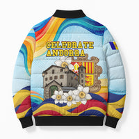 Andorra National Day Bomber Puffer Jacket Coat Of Arms Daffodil Flower Cultural Heritage